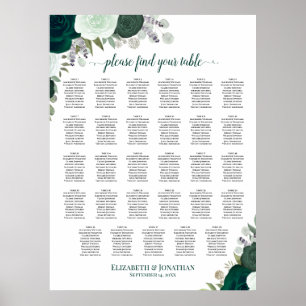 Emerald Boho Floral 29 Tisch Hochzeit Sitzordnung Poster