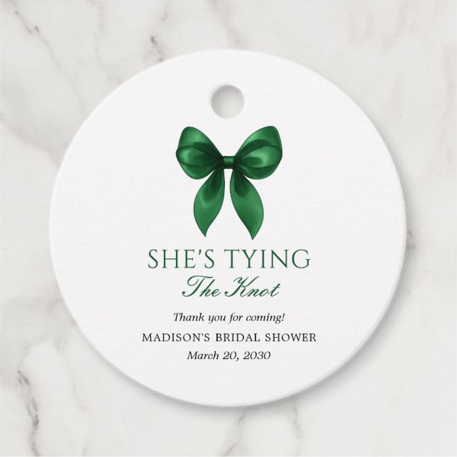 Emerald Bow She's Tying the Knot Bridal Shower Geschenkanhänger (Vorderseite)