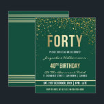 Emerald | Budget Gold Confetti 40. Geburtstag Part<br><div class="desc">Emerald | Budget Gold Confetti 40. Geburtstag Party Einladungen. Diese formelle,  elegante,  trendige,  moderne 40. Geburtstagsfeier eignet sich für Damen und Herren. Es besteht aus goldfarbenen,  klaren Linien,  stilvollem Gothic-Drehbuch im Obergeschoss und ausgeklügelten Imitaten Goldfolientext auf smaragdgrünem Hintergrund mit Duschen von glitzernden,  glänzenden Goldkonfetti und Party-Raster.</div>