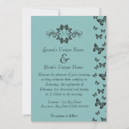 Emerald Butterflies Monogram Wedding Einladung