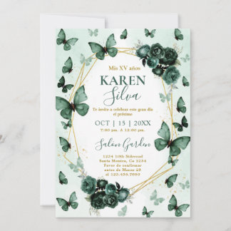 Emerald Butterfly Quinceanera Einladung