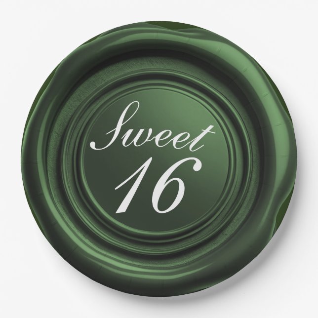 Emerald Candle Wax Siegel Tropfen Sweet 16 Wedding Pappteller (Vorderseite)