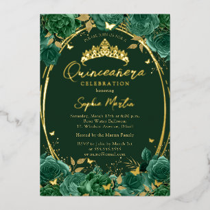 Emerald Captivating Floral Butterfly Quinceanera Folieneinladung