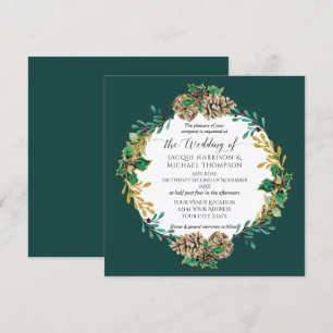 Emerald Christmas Watercolor Gold Pinienwald Gewür Einladung