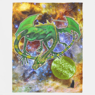 Emerald Cosmic Dragon Fleece Blanket