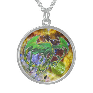 Emerald Cosmic Dragon Sterling Silberkette