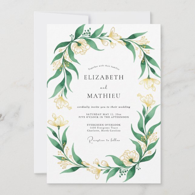 Emerald Cream Kranz Hochzeit Einladung (Vorderseite)