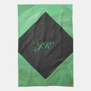 Emerald Cream und Black Monogram Geschirrtuch