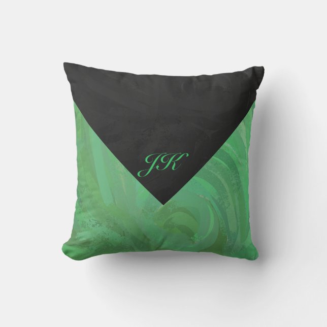 Emerald Cream und Black Monogram Kissen (Vorderseite)