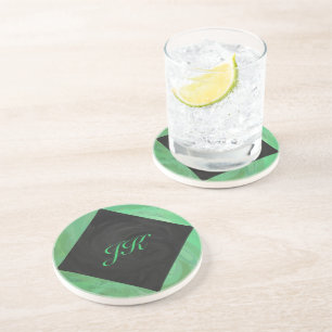 Emerald Cream und Black Monogram Sandstein Untersetzer