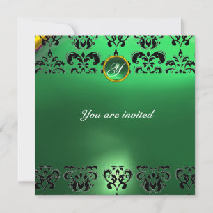 EMERALD DAMASK GEM STONE MONOGRAM grün Einladung