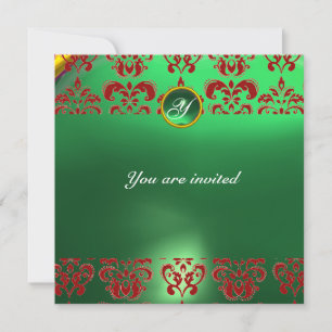 EMERALD DAMASK GEM STONE MONOGRAM grün rot Einladung