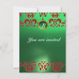 EMERALD DAMASK GEM STONE MONOGRAM grün rot Einladung