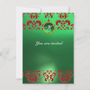 EMERALD DAMASK GEM STONE MONOGRAM grün rot Einladung