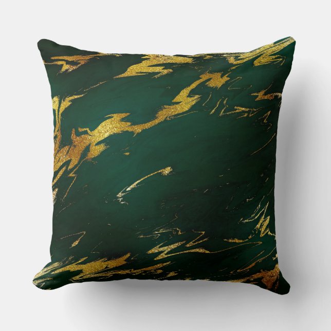 Emerald Deep Green Earth Tones Gold-Marmor Kissen (Vorderseite)