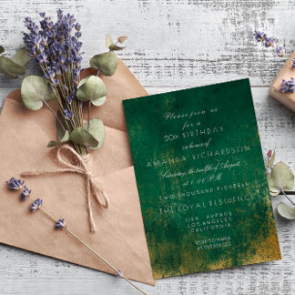 Emerald Deep Green entsetzt Grungy Gold Geburtstag Einladung