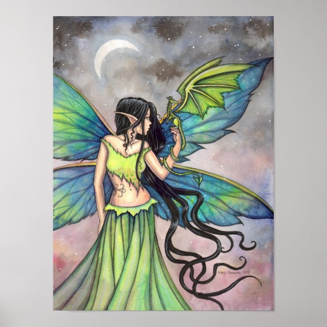 Emerald Dragon Fairy Fantasy Art von Molly Harriso Poster (Vorne)