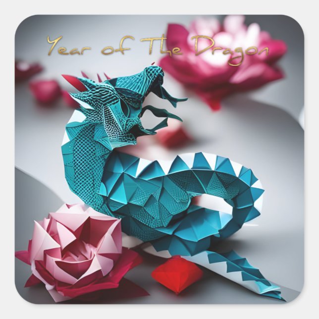 Emerald Dragon Origami Chinese New Year SqS Quadratischer Aufkleber (Vorderseite)