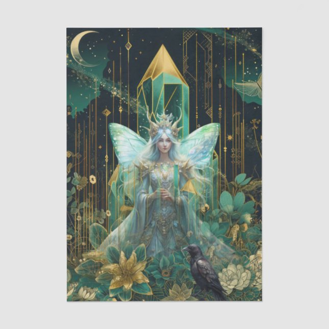 Emerald Dreams Fantasy Forest Königin Decoupage Seidenpapier (Vorderseite)