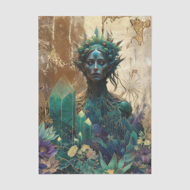Emerald Dreams Fantasy Forest Queen Dekoupage Seidenpapier (Vorderseite)