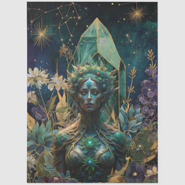 Emerald Dreams Fantasy Forest Queen Dekoupage Seidenpapier (Vorderseite)