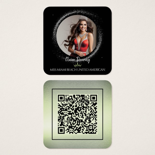 Emerald Dust QR Code Foto Visitenkarte (Vorne & Hinten)