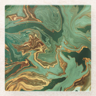 Emerald Elegance: Goldmarmor Luxus Glasuntersetzer