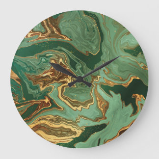 Emerald Elegance: Goldmarmor Luxus Große Wanduhr