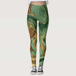 Emerald Elegance: Goldmarmor Luxus Leggings