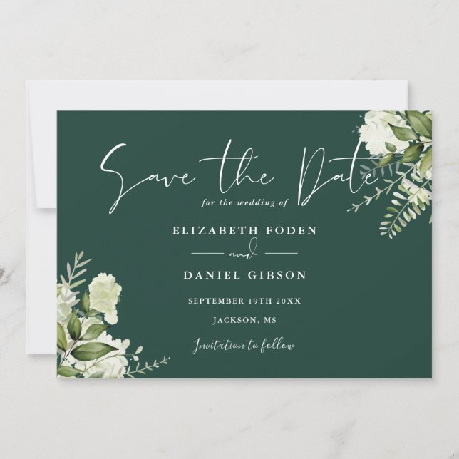 Emerald Elegant Greenery Foto Hochzeit Save The Date (Vorderseite)