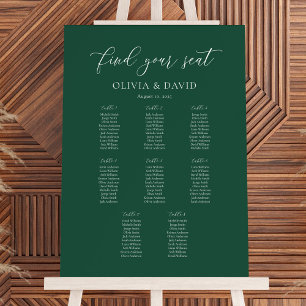 Emerald Elegant Script 8 Table Seating Chart Poster