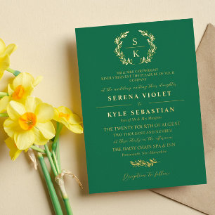 Emerald Elegant Typografie Laurel Wreath Monogram Folieneinladung