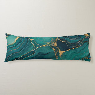 Emerald Elegante: Gold marbleized Body Pillow Seitenschläferkissen