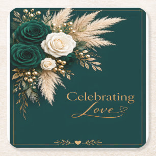 Emerald Eleganz: "Liebe feiern" Hochzeit Rechteckiger Pappuntersetzer