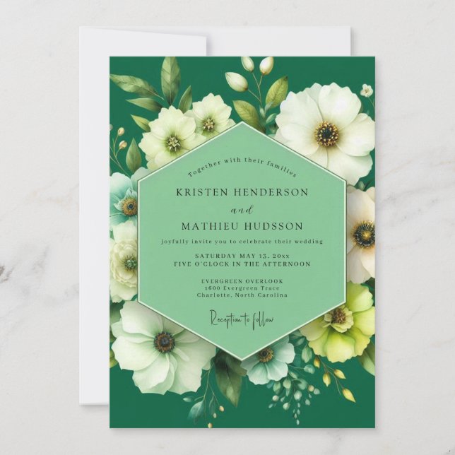 Emerald Elfenbein-Anemone Hochzeit Einladung (Vorderseite)