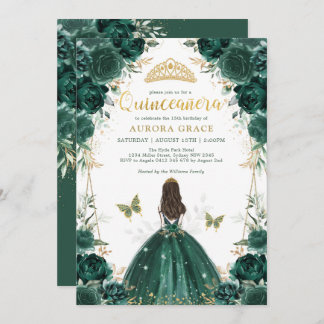 Emerald Enchanted Forest Quinceañera Princess Einladung