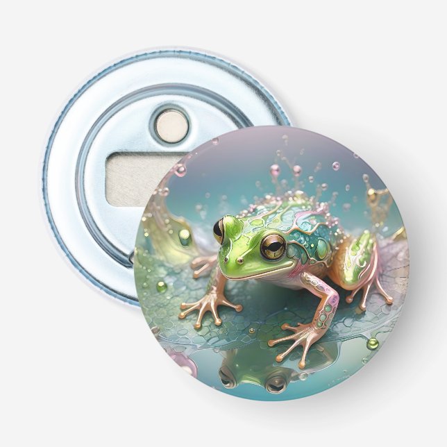 "Emerald Essence: Green Frog in Fraktal Art" Flaschenöffner (Vorderseite)