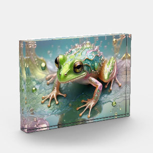 "Emerald Essence: Green Frog in Fraktal Art" Fotoblock