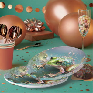 "Emerald Essence: Green Frog in Fraktal Art" Pappteller