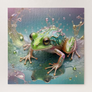 "Emerald Essence: Green Frog in Fraktal Art" Puzzle