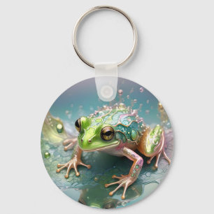 "Emerald Essence: Green Frog in Fraktal Art" Schlüsselanhänger