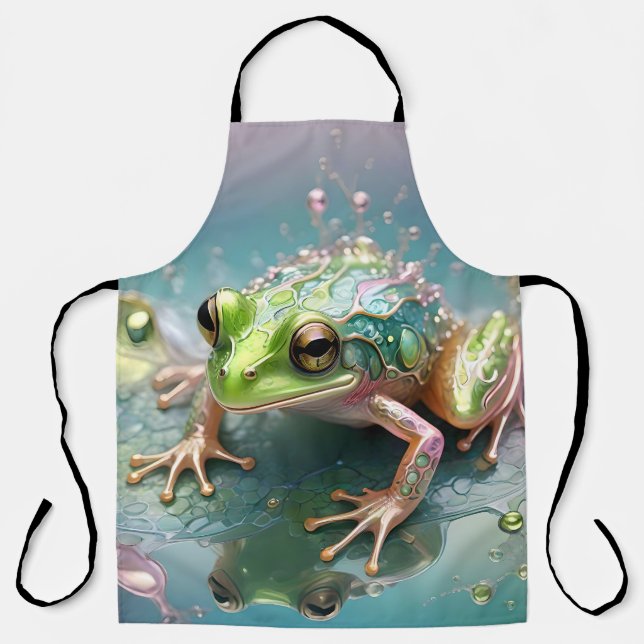 "Emerald Essence: Green Frog in Fraktal Art" Schürze (Vorderseite)