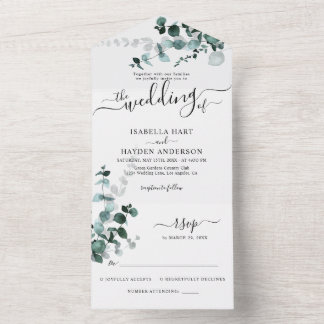 Emerald Eucalyptus Greenery Botanical Wedding RSVP All In One Einladung