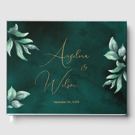 Emerald Eucalyptus Greenery Gold Script Wedding Gästebuch