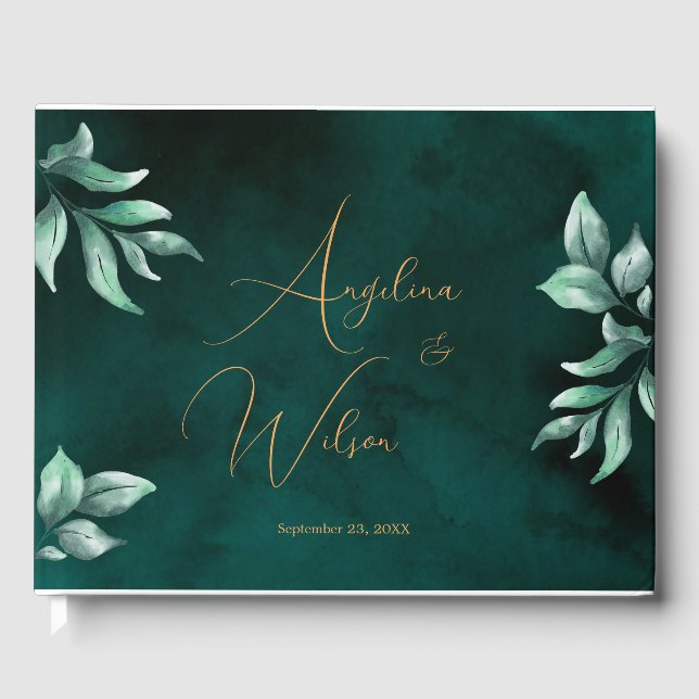 Emerald Eucalyptus Greenery Gold Script Wedding Gästebuch (Vorderseite)