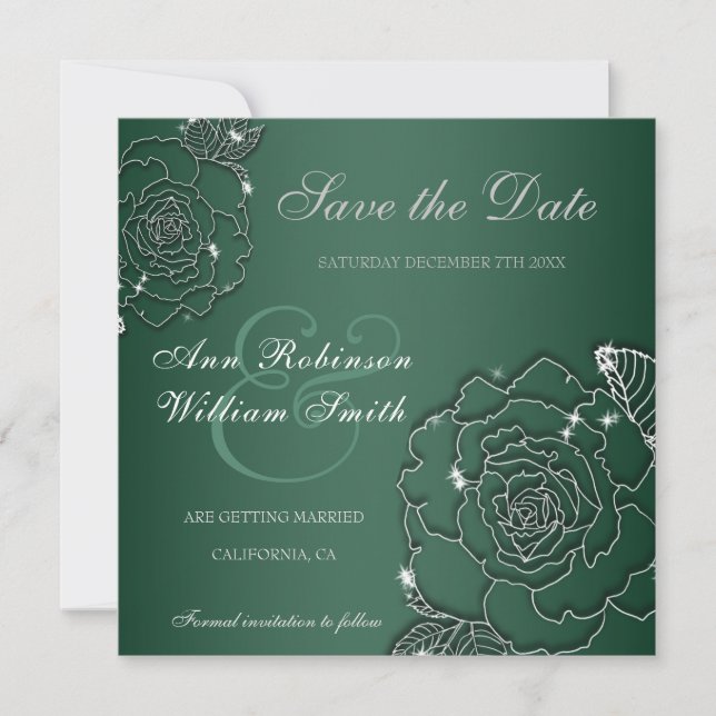 Emerald Evergreen Silver Elegante Wedding Save The Date (Vorderseite)