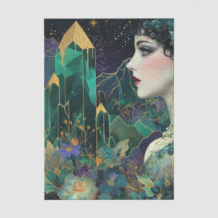 Emerald Fantasy Frau Kristalle Blumen Decoupage Seidenpapier
