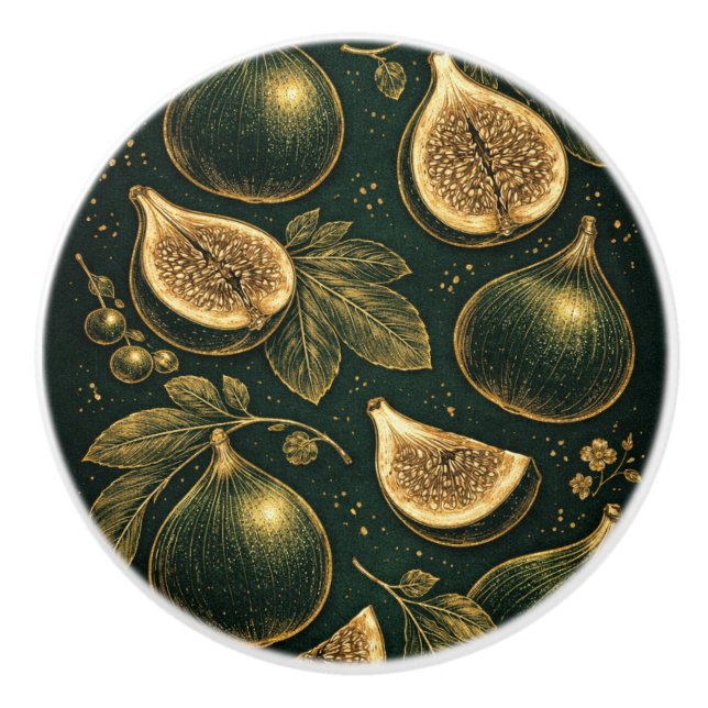 Emerald Fig Planner Gold Botanical Accents Knob Keramikknauf (Vorderseite)