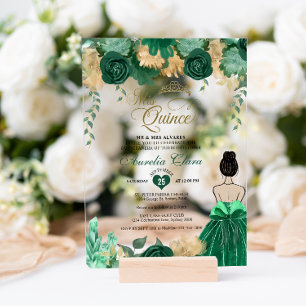 Emerald Floral Princess Mis Quince Quinceañera Acryleinladungen