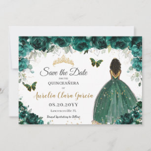 Emerald Floral Princess Quinceañera Save the Date